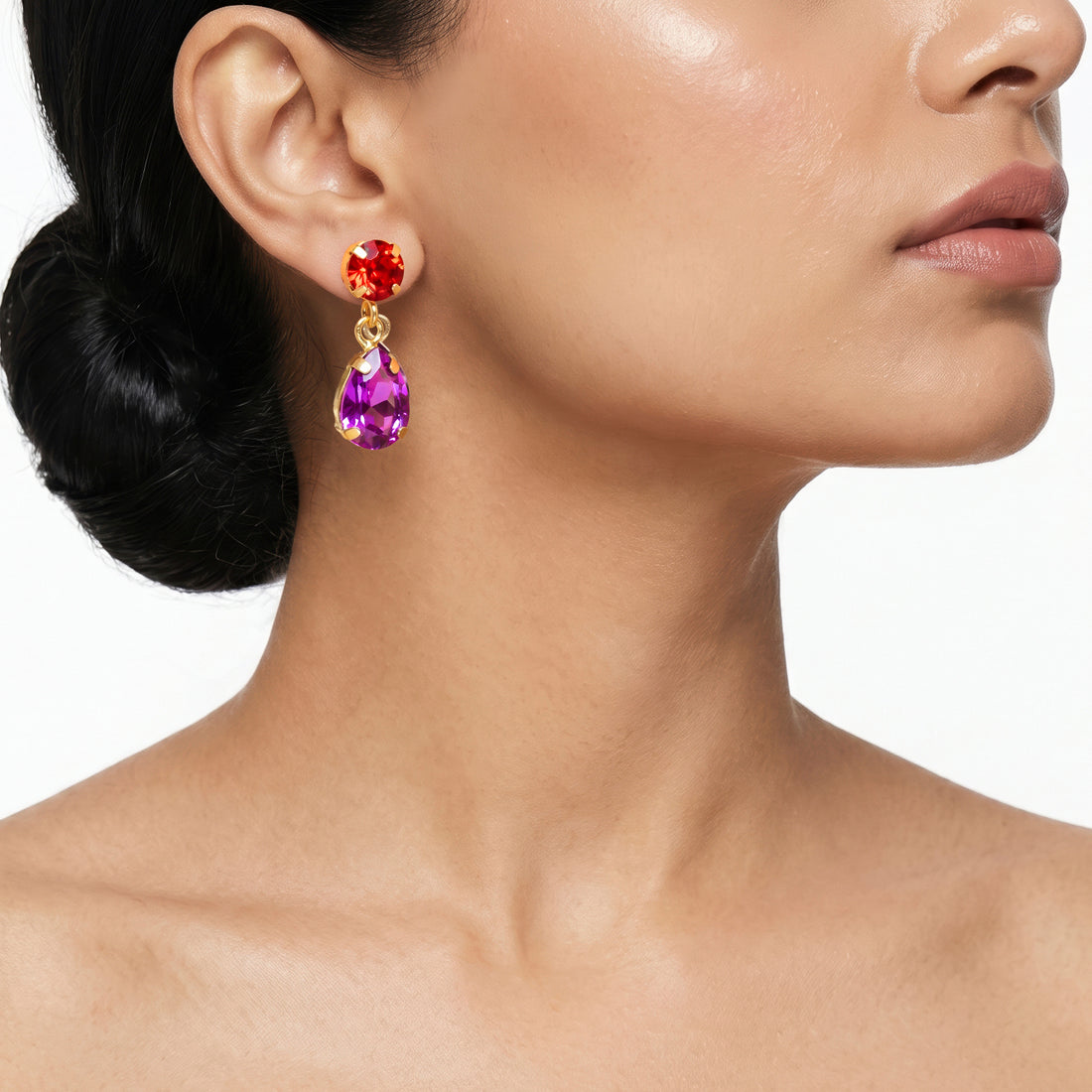 PRAO Earrings Anti-Tarnish Orange And Purple Crystal Dangles