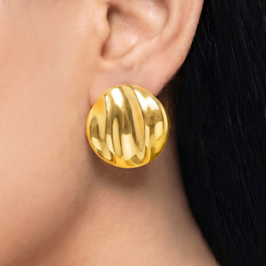 PRAO Earrings Anti-Tarnish Wavy Round