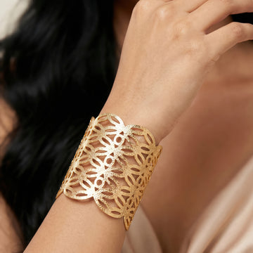 PRAO Bracelet Anti-Tarnish Filigree Geometric Cutout Cuff (Adjustable Size)
