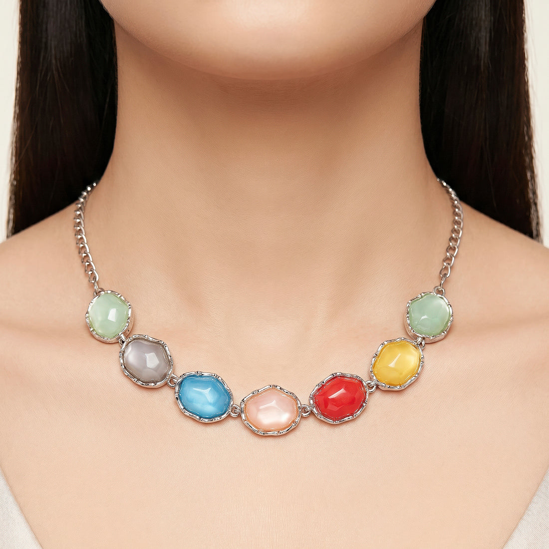 PRAO Necklace Anti-Tarnish Pastel Resin Stones Set With Earrings