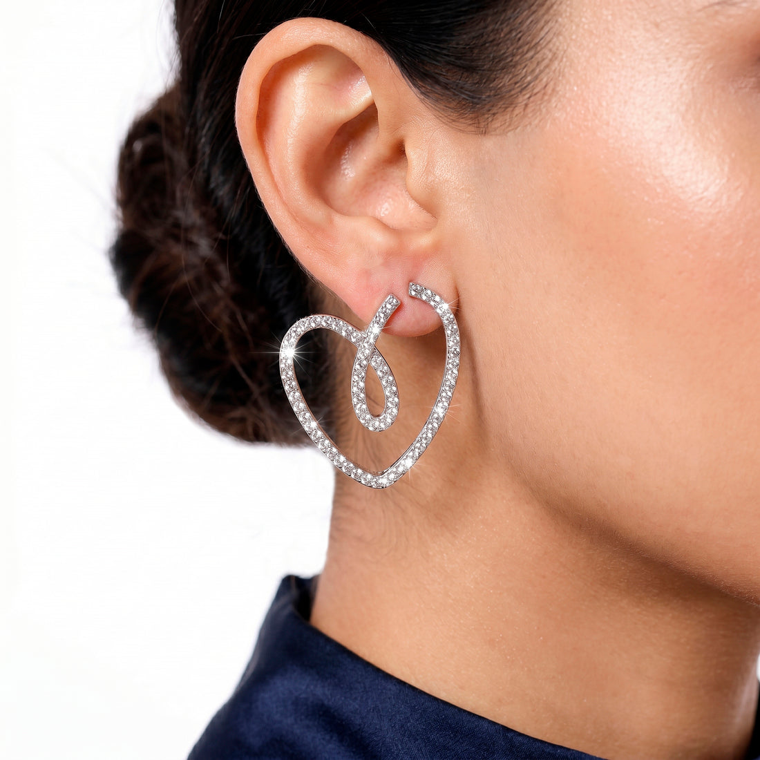 PRAO Earrings Anti-Tarnish Crystal Heart Loop Statement