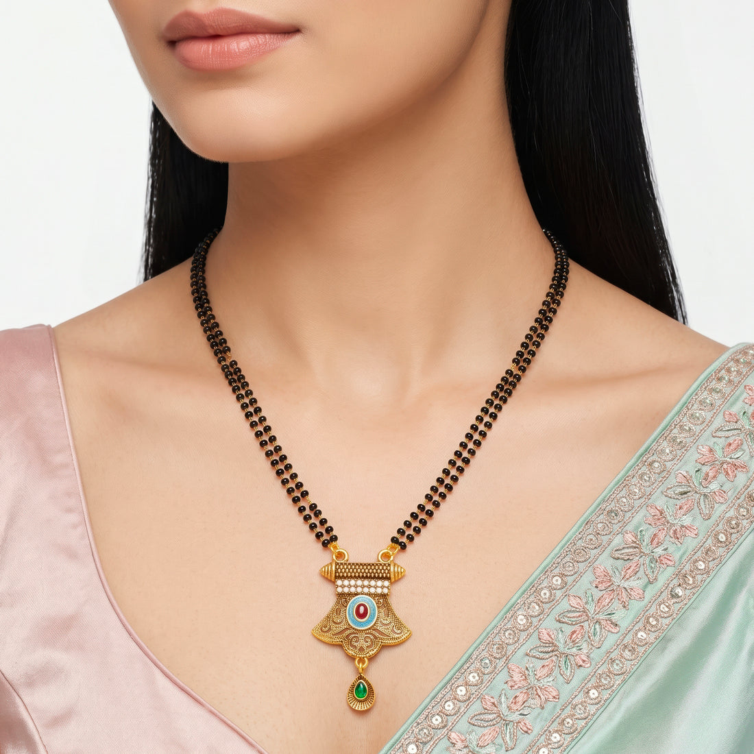 PRAO Necklace Anti-Tarnish Black Bead Filigree Mangalsutra