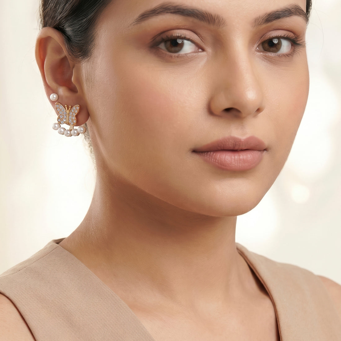 PRAO Earrings Anti-Tarnish Convertible Butterfly Faux Pearl