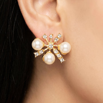 PRAO Earrings Anti-Tarnish Pearl Floral Studs
