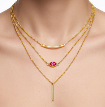 PRAO Necklace Anti-Tarnish Gold Plated Layered Set