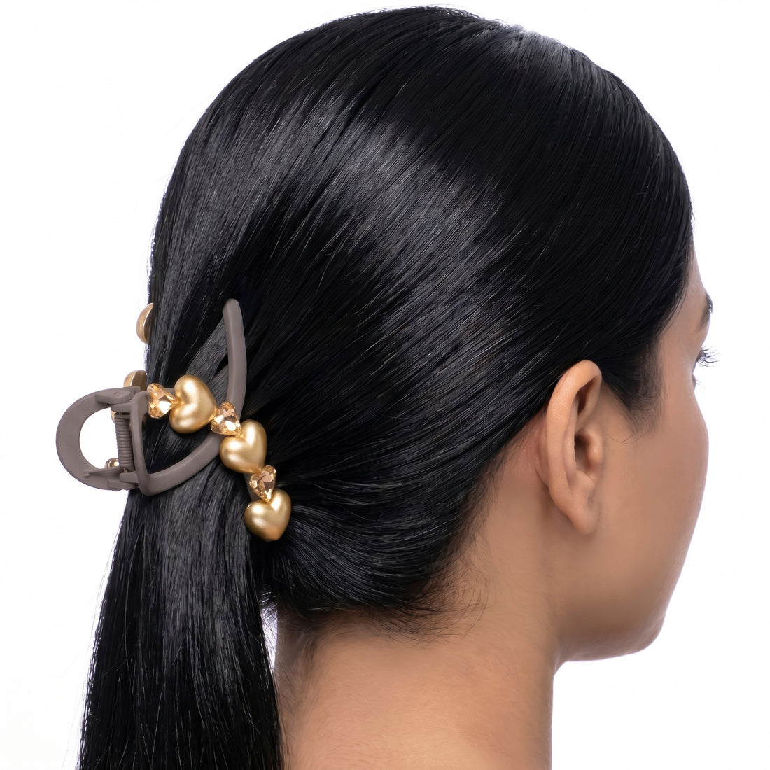 PRAO Hair Claw Clip Anti-Tarnish Brown Amber Heart Decor
