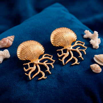 PRAO Earrings Anti-Tarnish Seashell Coral Studs