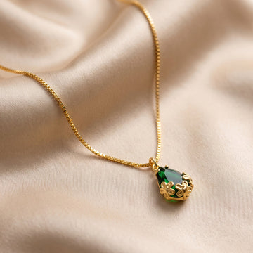 PRAO Necklace Anti-Tarnish Green Teardrop Pendant