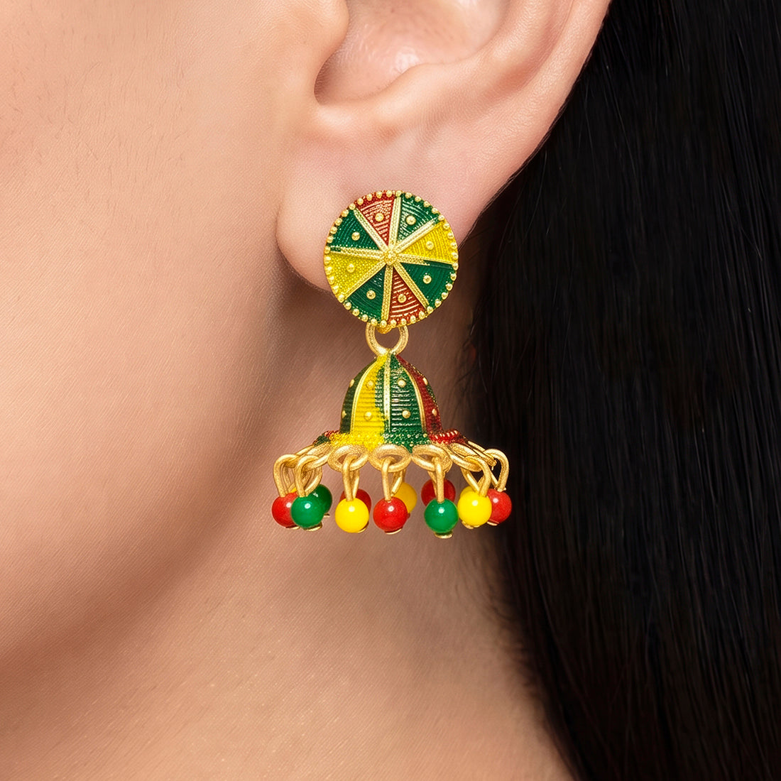 PRAO Earrings Anti-Tarnish Multicolor Enamel Jhumka