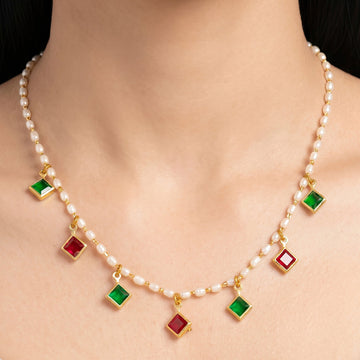 PRAO Necklace Anti-Tarnish Pearl Color Stone Chain