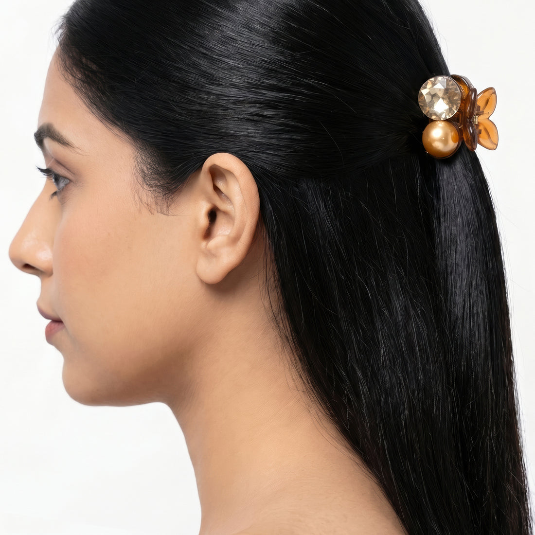 PRAO Hair Claw Clip Anti-Tarnish Cherry Champagne Pearl Smokey Crystal