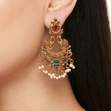 PRAO Earrings Anti-Tarnish Antique Peacock Jhumka