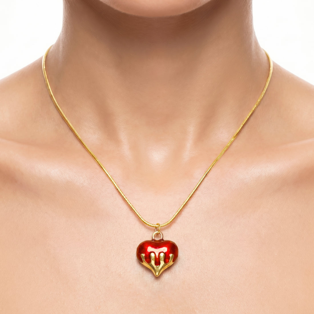 PRAO Necklace Anti-Tarnish Glitter Red Heart Pendant