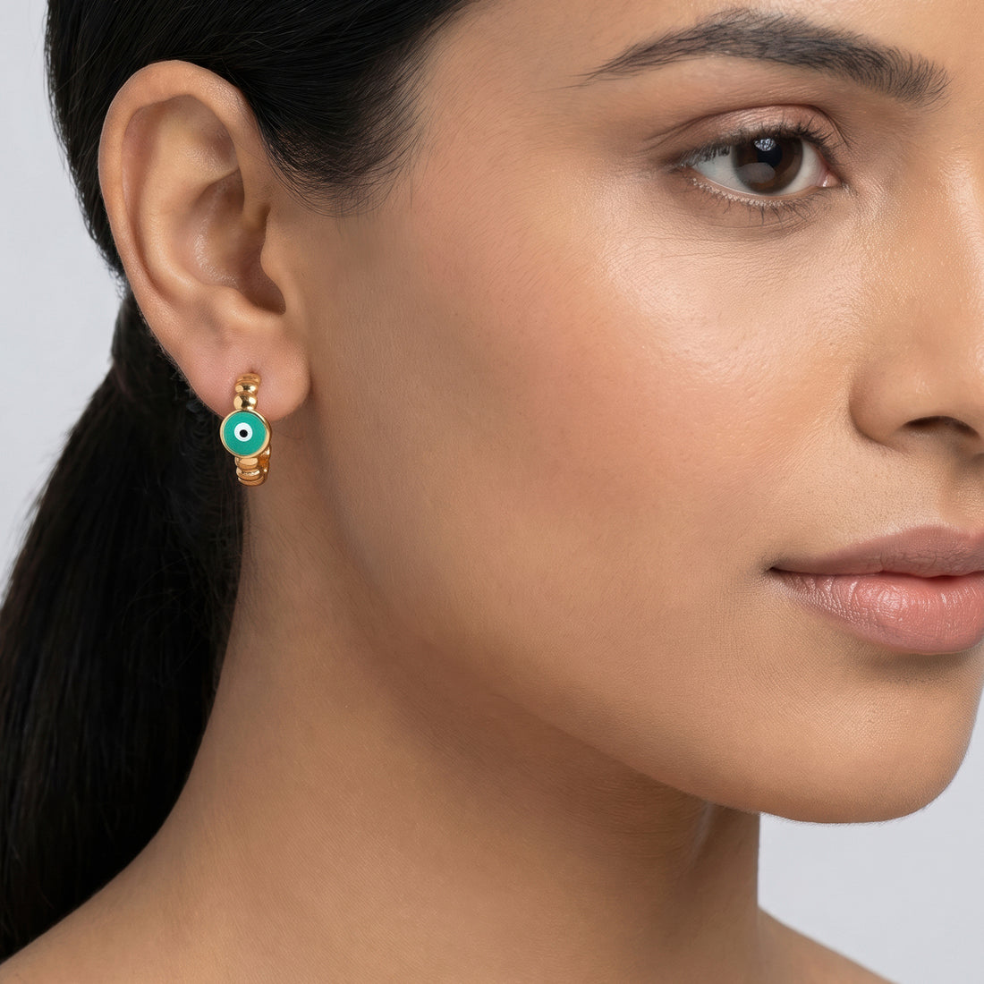 PRAO Earrings Anti-Tarnish Evil Eye Hoops