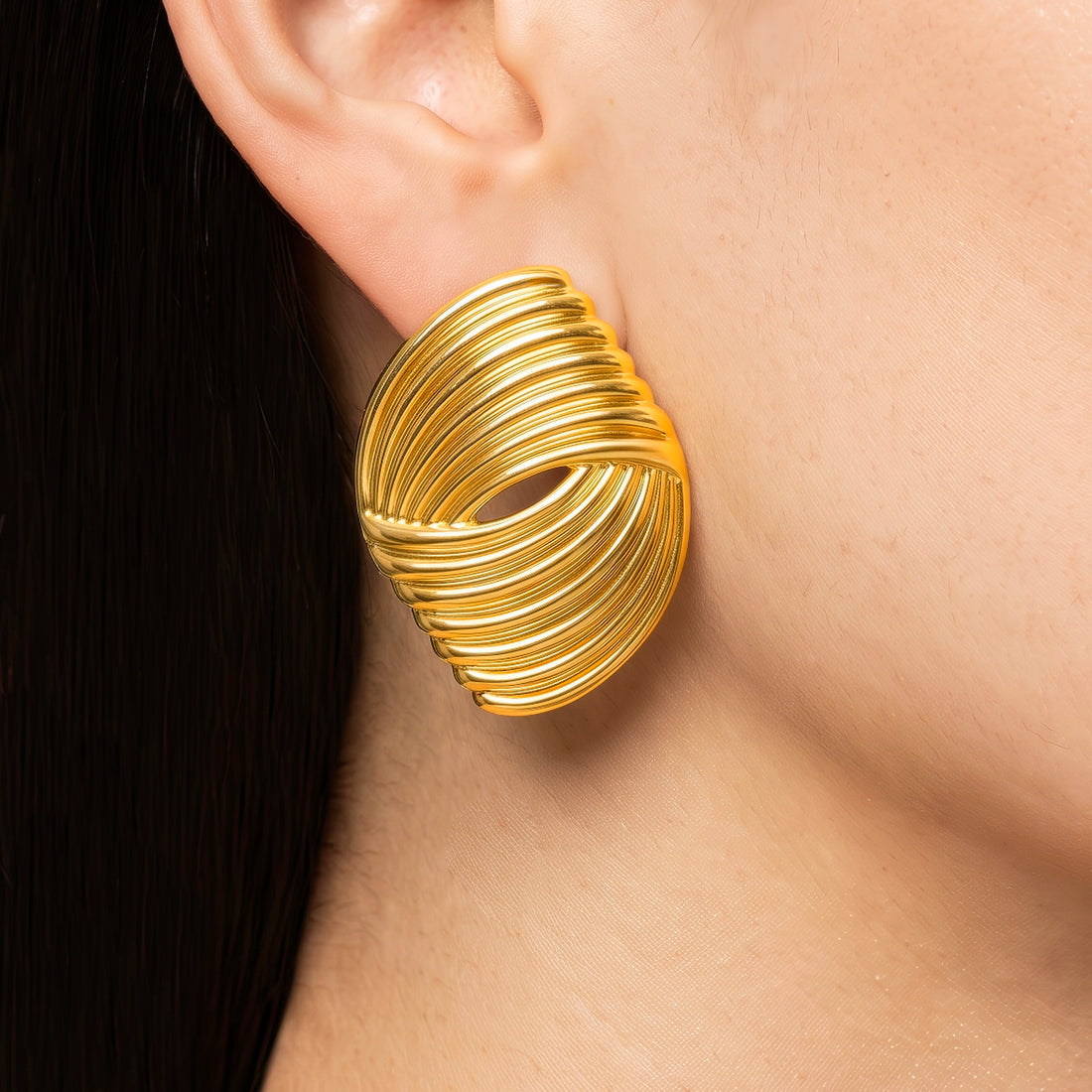 PRAO Earrings Anti-Tarnish Textured Oval Studs