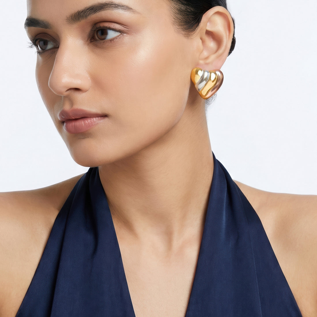 PRAO Earrings Anti-Tarnish Tri-Color Molten Heart
