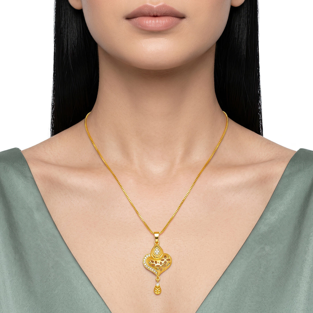PRAO Necklace Anti-Tarnish Filigree Heart Pendant