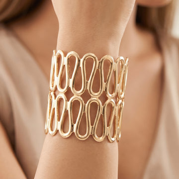 PRAO Bracelet Anti-Tarnish Wavy Openwork Cuff (Adjustable Size)