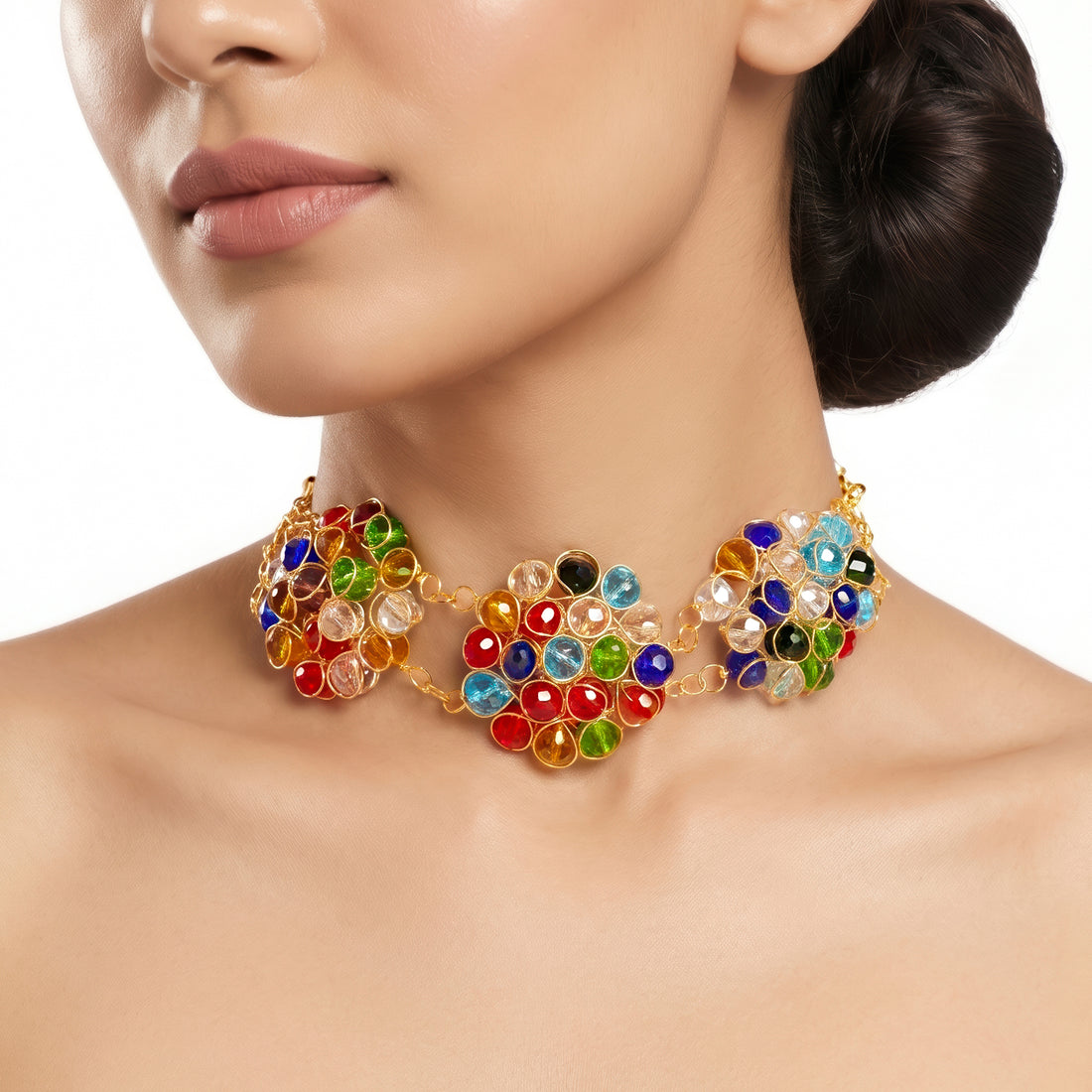 PRAO Necklace Anti-Tarnish Handmade Multi-Color Crystal Beaded Choker