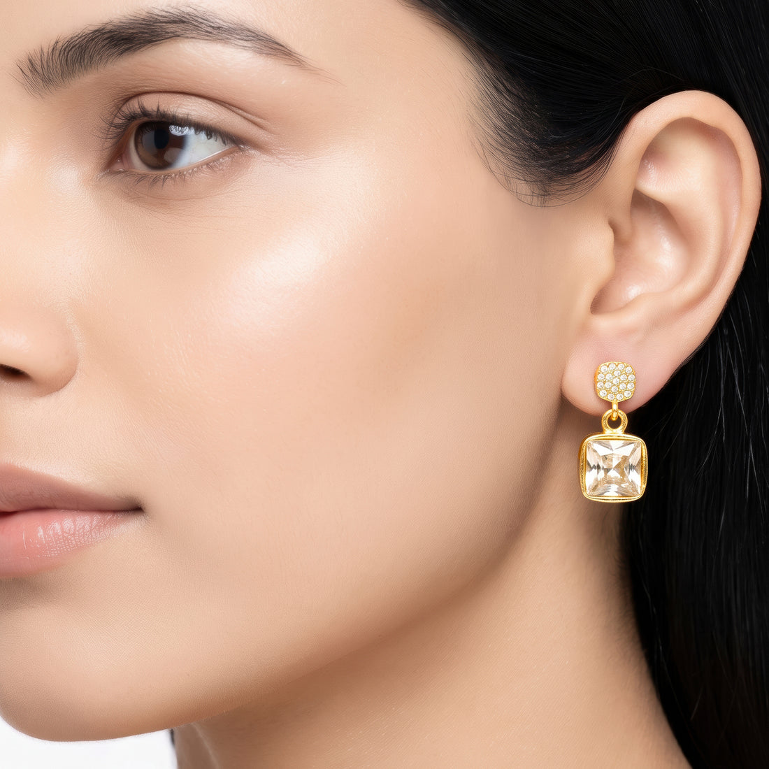 PRAO Earrings Anti-Tarnish Cushion Cut Crystal Square Studs