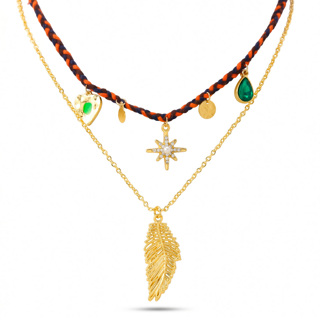PRAO Necklace Anti-Tarnish Feather Pendant Layered Chain
