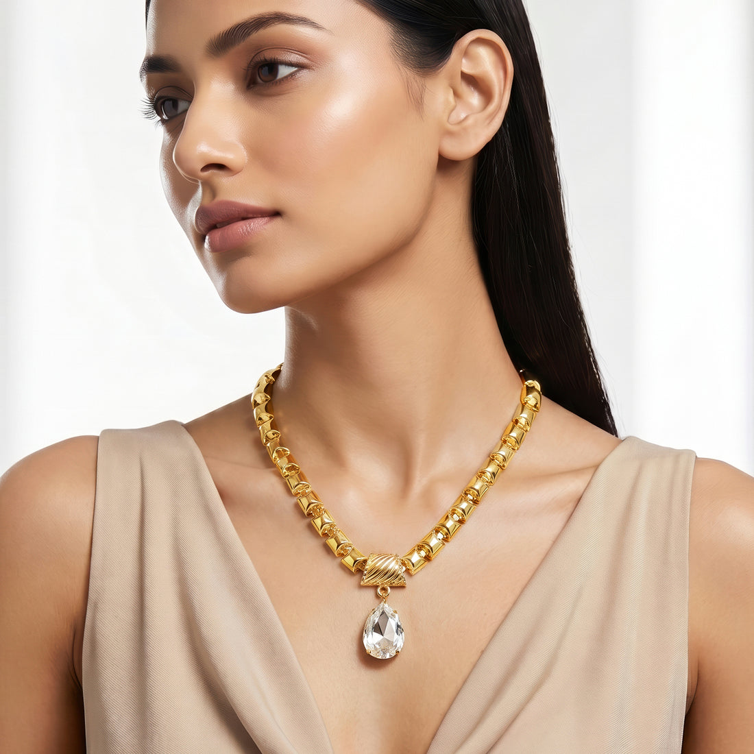 PRAO Necklace Anti-Tarnish Gold Plated Crystal Set