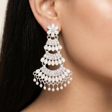 PRAO Earrings Anti-Tarnish Multi-Tiered Chandelier With Pearl Beads