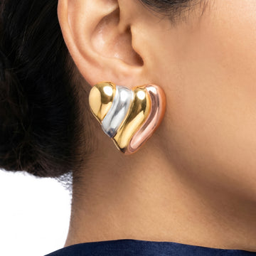 PRAO Earrings Anti-Tarnish Tri-Color Molten Heart