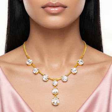 PRAO Necklace Anti-Tarnish Gold Plated Round Crystals Set