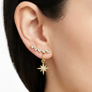 PRAO Earrings Anti-Tarnish Celestial Mini Crystal Crawler