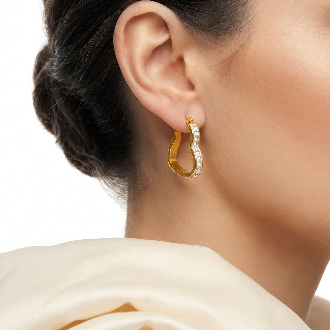 PRAO Earrings Anti-Tarnish Crystal Heart Hoops