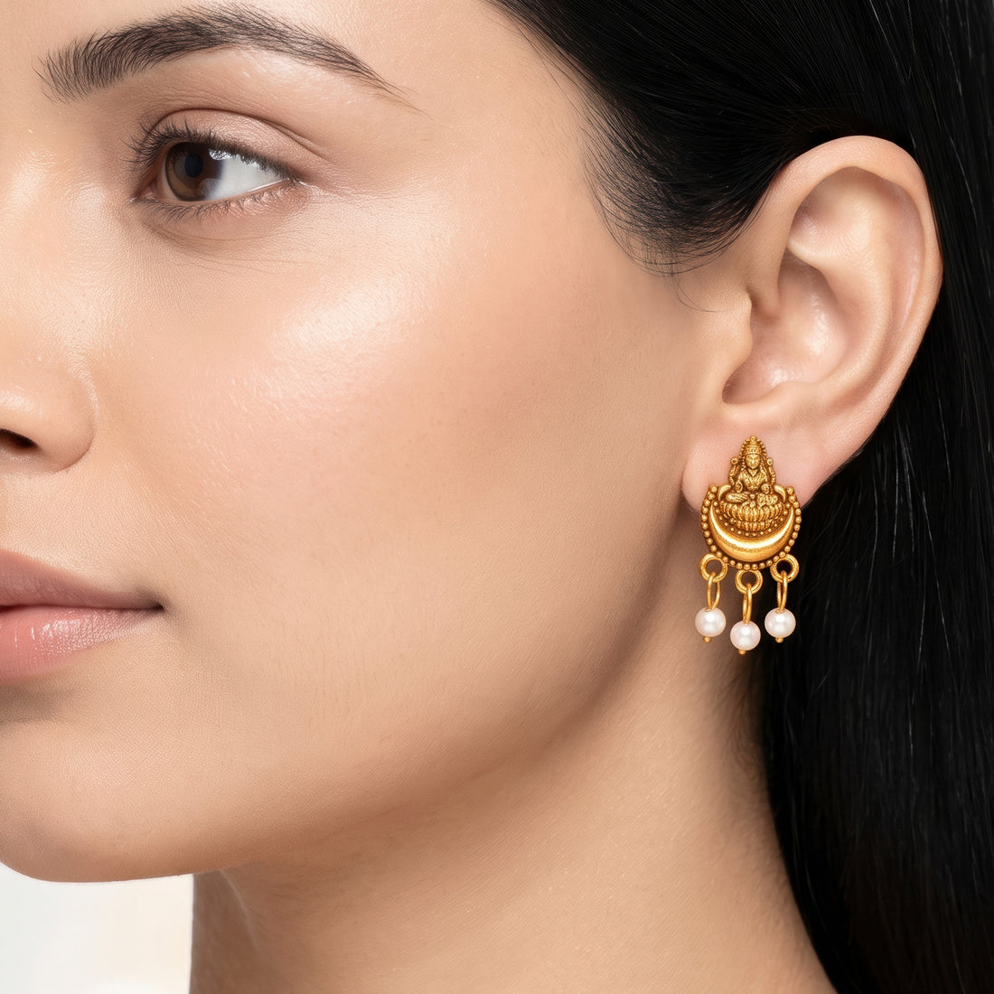 PRAO Earrings Anti-Tarnish Lakshmi Moon Studs