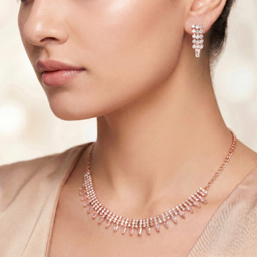 PRAO Necklace Anti-Tarnish Rhinestone Baguette Choker Set With Earrings
