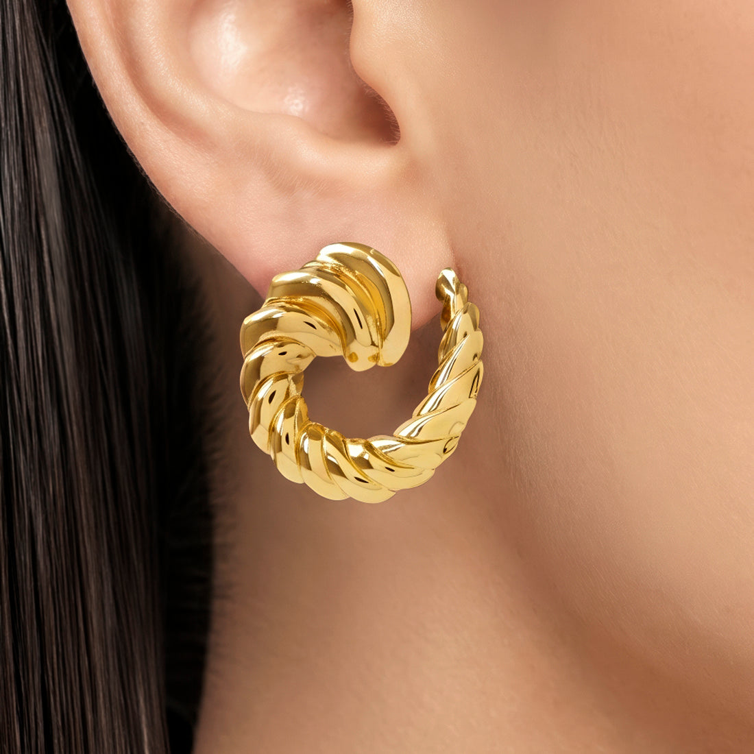 PRAO Earrings Anti-Tarnish Swirl Crescent