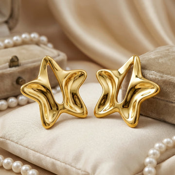 PRAO Earrings Anti-Tarnish Puffed Star Studs