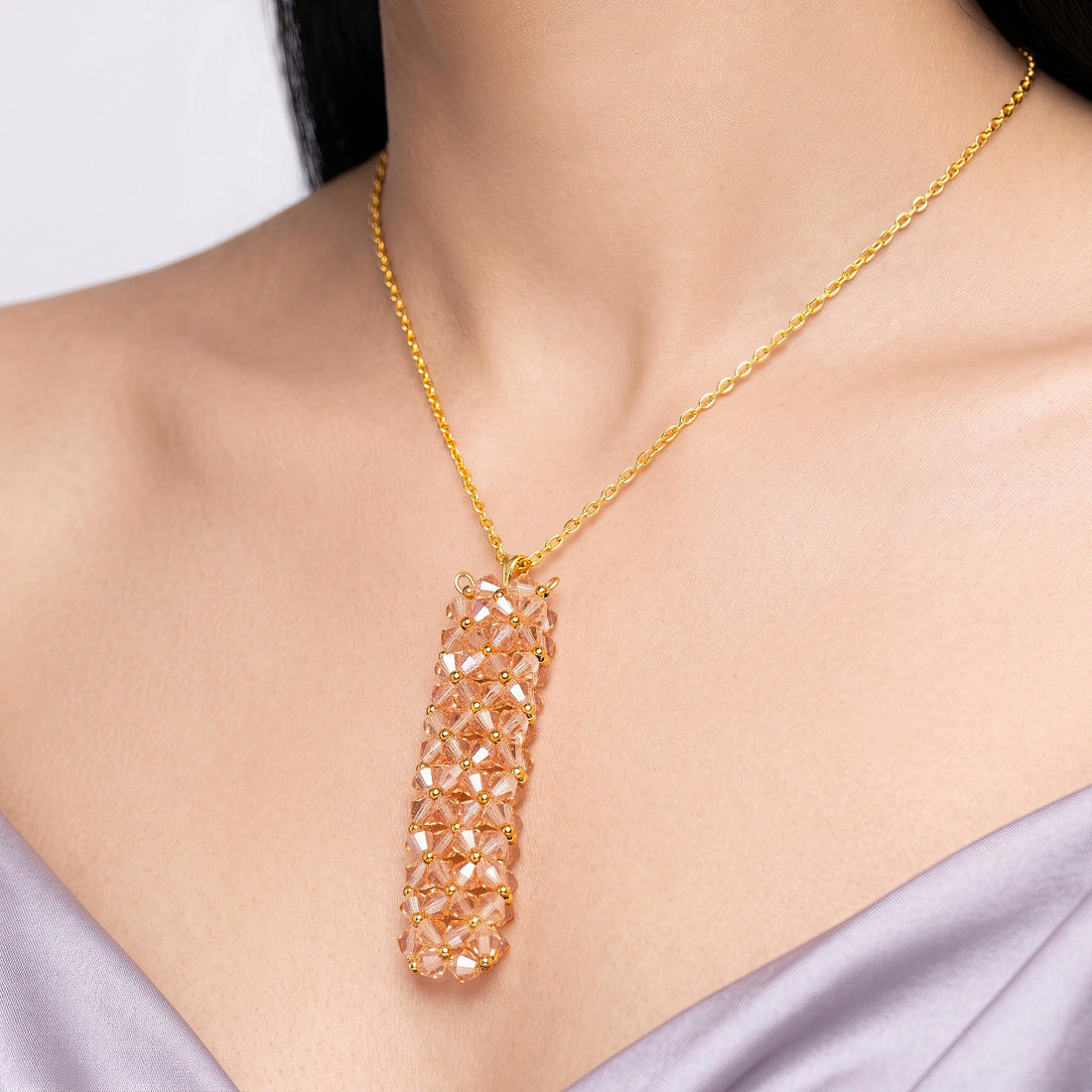 PRAO Necklace Anti-Tarnish Amber Crystal Pendant
