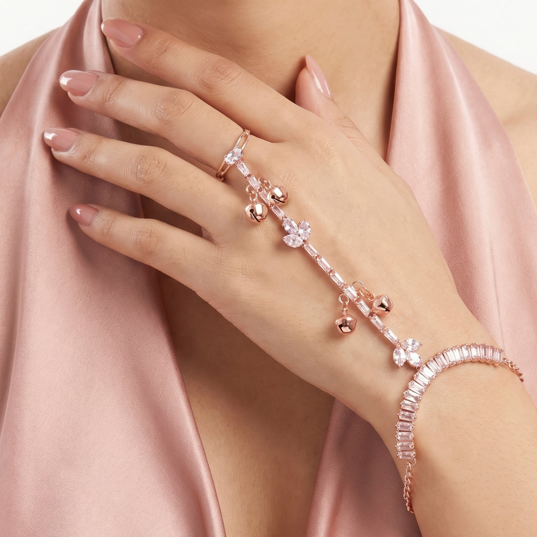 PRAO Bracelet Anti-Tarnish Bell Chain Crystal Hand Harness (Adjustable Size)