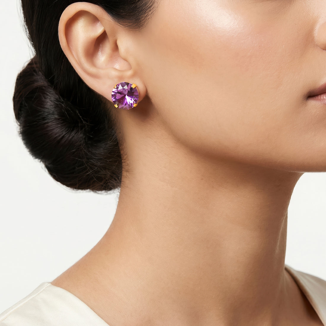 PRAO Earrings Anti-Tarnish Oversized Round Purple Crystal Studs