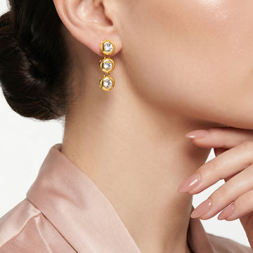 PRAO Earrings Anti-Tarnish Triple-Drop Bezel-Set Crystal Drop