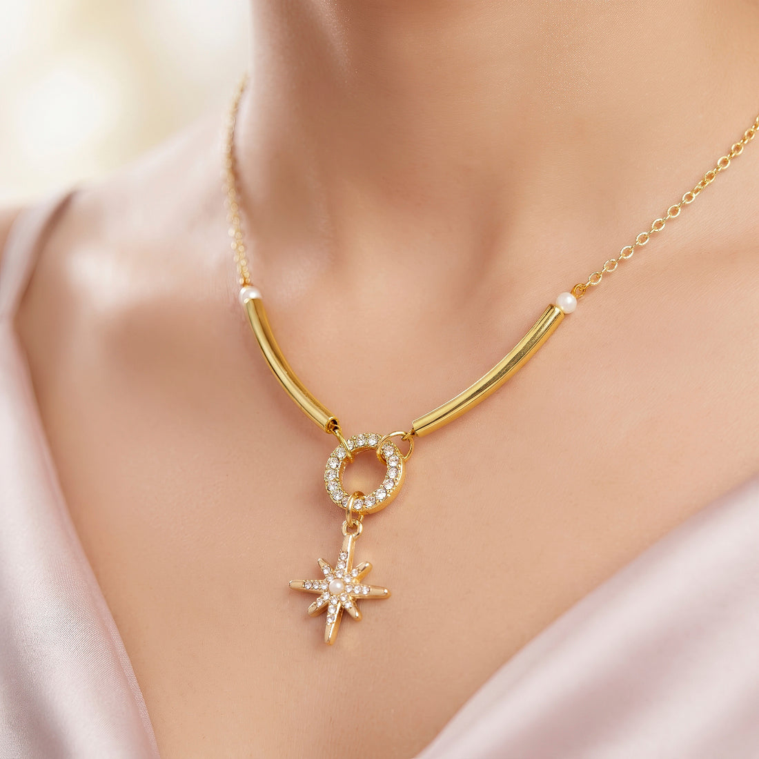 PRAO Necklace Anti-Tarnish Starburst Pearl