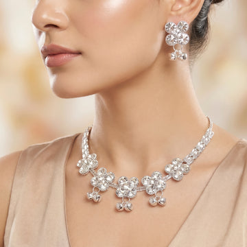 PRAO Necklace Anti-Tarnish Floral Cluster Set With Earrings