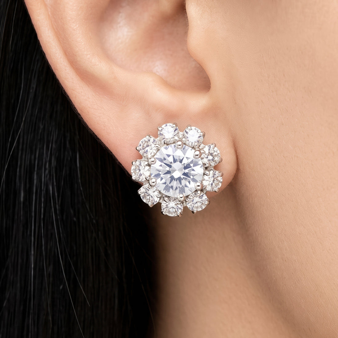 PRAO Earrings Anti-Tarnish Crystal Halo Studs