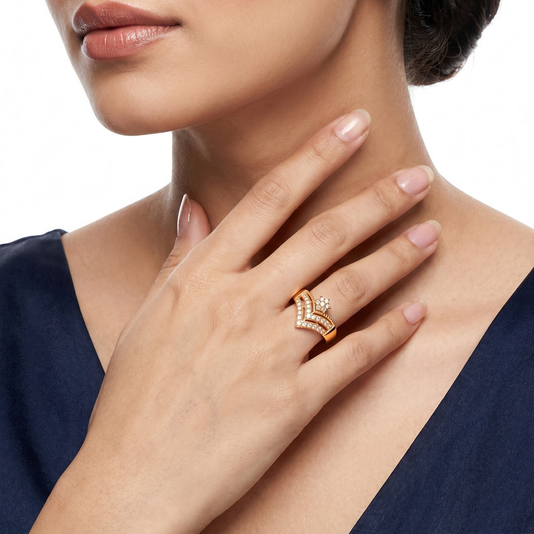 PRAO Ring Anti-Tarnish V Shaped Floral Crystal (Adjustable Size)