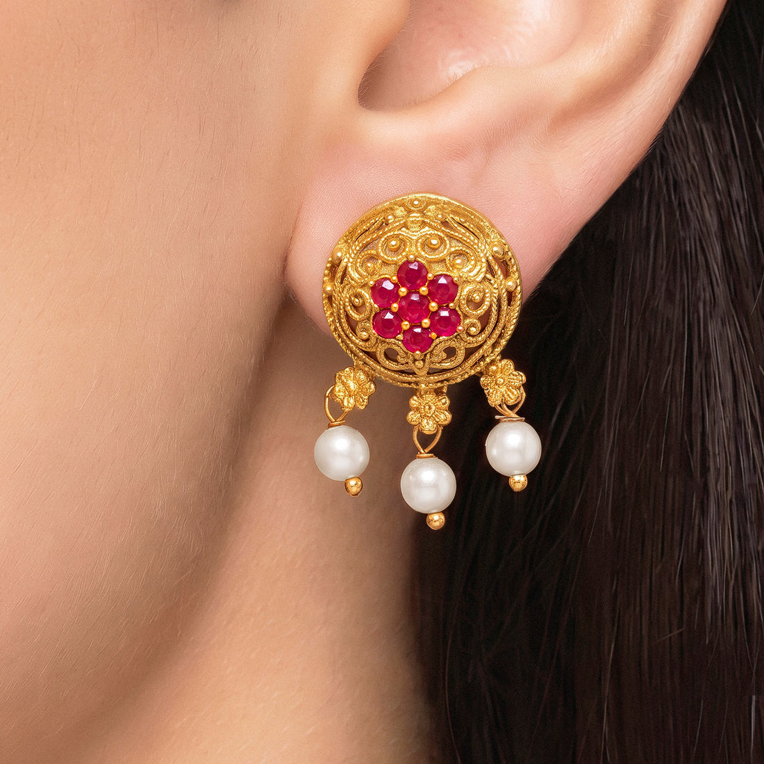PRAO Earrings Anti-Tarnish Filigree Pearl Dangles