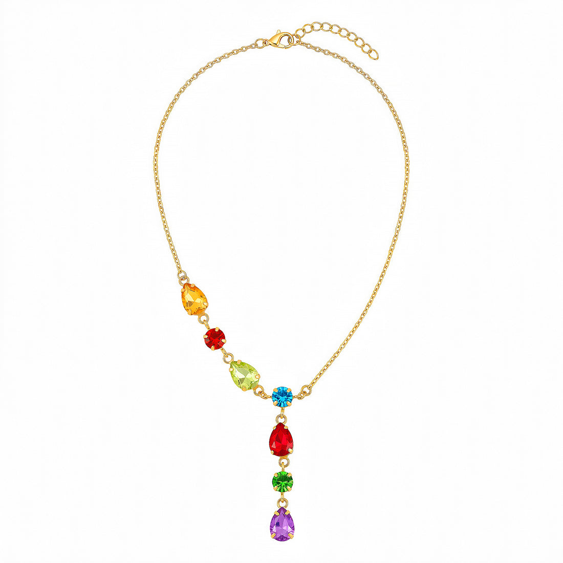 PRAO Necklace Anti-Tarnish Gold Plated Multi-Coloured Crystals