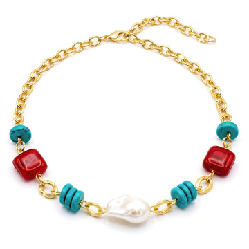 PRAO Necklace Anti-Tarnish Baroque Pearl Charms