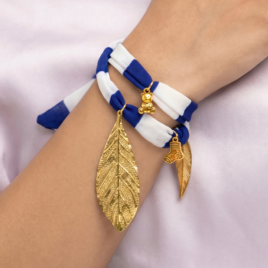 PRAO Necklace Cum Bracelet Premium Striped Fabric With Anti-Tarnish Charms