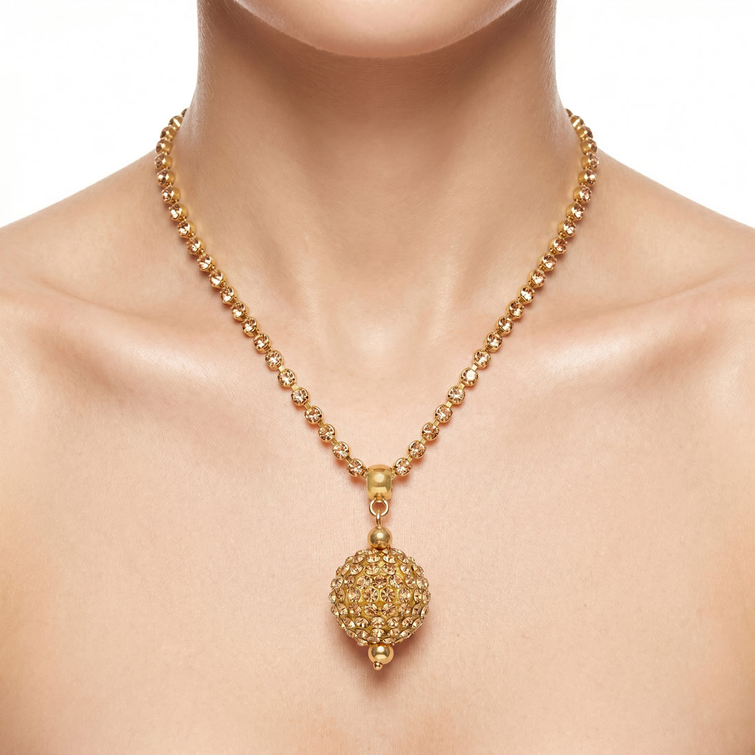 PRAO Necklace Anti-Tarnish Rhinestone Wrapped Ball Pendant