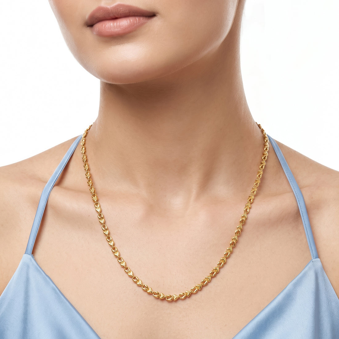 PRAO Necklace Anti-Tarnish Heart Link Chain