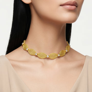 PRAO Necklace Anti-Tarnish Gold Plated Crystal Accent Mesh Chain